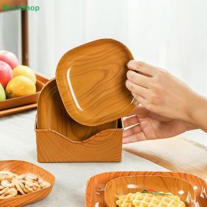 HNKMP | ★Creative Imitation Wood Plastic Snack Plate Vinegar Dish Home Sushi Breakfast Dried Fruit Snack Tray Bone Spitting Dish