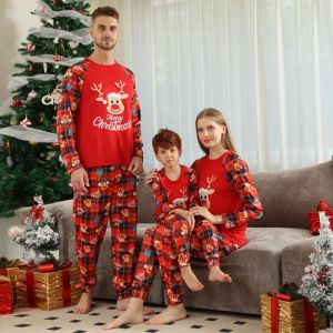 Christmas Family Parent-Child Clothes Pajamas Home Clothes Cartoon Elk Printing Red Festive New Year Party Gathering Clothes