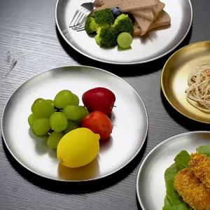 10pcs 20cm Stainless Steel Plate Reusable Round Serving Plate Metal Food Tray Even For Bbq Outdoor