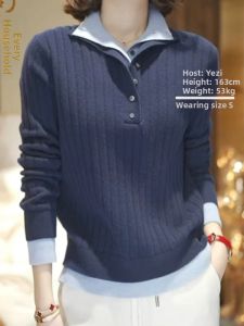 Elegant Fashionable High Neck Color Block Long Sleeve Knitwear