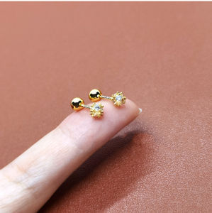 925 Sterling Silver Zirconia Stud Earrings Womens Sleepwear-friendly Screw Back Non-removable Ear Jewelry Gold Plated