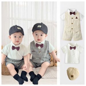 LOlanta ชุดโบว์สีขาวเสื้อเชิ้ตลายจุดเป็นลอนสำหรับชุดสูทสำหรับเด็กผู้ชายของเด็กทารกโลแลนตาสวมใส่ทุกวันแต่งงานเครื่องแต่งกายสำหรับงานวันเกิดแบบลำลองสำหรับเด็ก