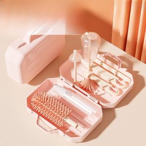Portable Silicone Baby Bottle Brush Set with Straw Cleaning Tube Storage Box for Infant Milk Bottle Wash Compact Cleaning Tool