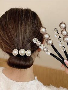 New Arrival Bun Hair Band Retro Graceful Online Influencer Bean Bag Pearl Petal Braided Hair Modeling Artifact Banana Clip Tide