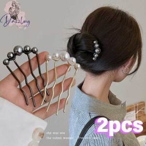 2 chiếc kẹp tóc ngọc trai kẹp kẹp tóc vỏ kim loại hình chữ U Hàn Quốc Nữ Phụ Nữ Phụ kiện tạo kiểu tóc dụng cụ búi Trâm cài tóc