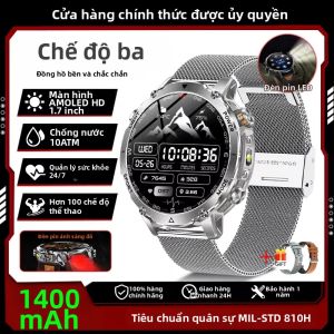 Đồng Hồ Thông Minh Quân Sự Mới 2026 Với Pin 1400mAh Chống Nước IP69K Đèn Pin LED Đo Nhịp Tim & Theo Dõi Thể Thao Dành Cho Nam