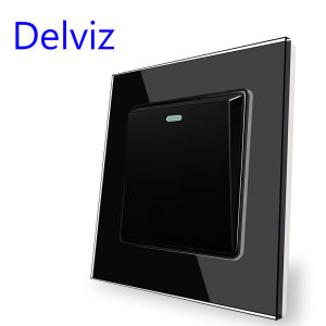 Delviz Toughened Glass Panel TV computer switch 86mm*86mm Black 1 Gang 2 Way Push Button Switch Crystal 16A Wall Power Switch