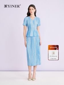 YINER | Elegant V-neck Gradual Color Artistic Fold Satin Top