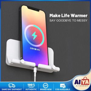 Wall Mobile Phone Holder Plug Phone Charging Stand Remote Control Storage Box Bracket Punch-Free Mounted Organizer Holders