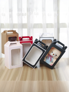 Transparent Gift Box Window Display Kraft Paper Handheld Doll Present Box White Card Handheld Box New Year Packaging Box
