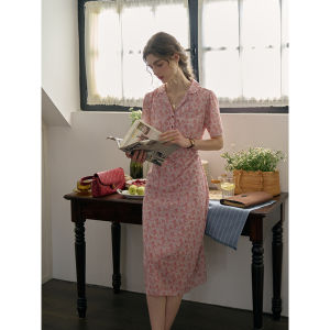 SimpleRetro Summer Night Flower Language Womens Fashion Short Sleeve A-line Skirt Polyester Material For Spring Summer Autumn