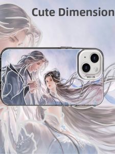 Couples Silver Reflective Phone Case Full Cover Cartoon Design Anti-slip Durable Lightweight Acrylic Shell for Apple Huawei Xiaomi OPPO MEIZU ONEPLUS Phones