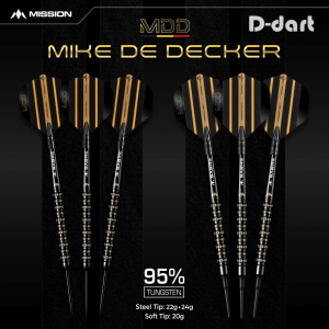 MISSION SOFT TIP DART - 20G Mike De Decker Black PVD Coating 95% Tungsten Dart Set Original Electronic Darts