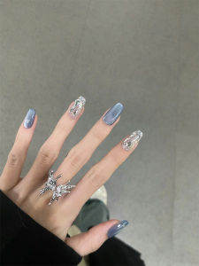 Handmade Wear Armor Haze Blue Cat Eye Stick-on Crystals Flash White Elegant Fancy Finished Product Nail Stickers Bb234