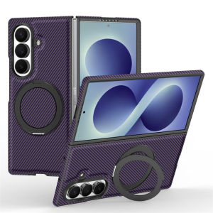 Luxury Carbon Fiber Magnetic Case for Magsafe Samsung Galaxy Z Fold 8 Ultra 7 6 5 4 ZFold 8Ultra 360° Rotation Ring Holder Cover
