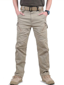 Mens Elastic Waist Military Trousers Multiple Pockets Casual Pants Slim Fit Summer Fashion mid Waist Long Pants Other Colors