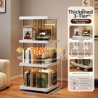 MMZECE | 360 Degree Rotating Corner Bookshelf Dustproof Mobile Shelving
