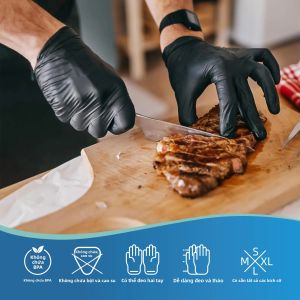 Găng Tay Dùng Một Lần Không Chứa Bột Cao Su Đen 100/50/20 Chiếc Được Phủ Nitrile Để Làm Móng Tay Làm Sạch Tại Tiệm - Neoprene Fourchettes