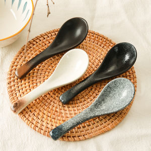 Retro Japanese Ceramic Spoon Restaurant Home Use Eating Soup Spoons Long Handle Soup Spoon Dining Utensils Small Soup Spoon