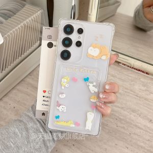 Cute Transparent Samsung S25Ultra Phone Case with Card Holder Shockproof Protective Cover for S25Edge S24Plus S23Fe S22U Note20A55A54 S21A17