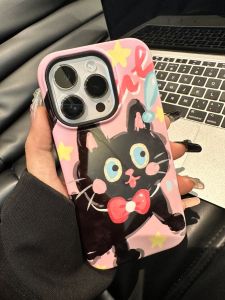 Cartoon Black Cat Two-In-One Phone Case Atmosphere Simple Style for 13 pro 12 pro 14 pro Max High-End Feeling Accessories