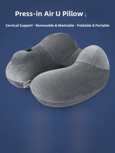 Inflatable U-Shaped Travel Pillow Pressure Sensor Portable Neck Support for Train Hard Seat Sleeping Aids Camping Gear