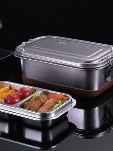 HANA 2-Layer Food Container Rectangular 8/18 Stainless Steel Thermal Insulated Bento Portable for Student Office Workers Keep Warm Leakproof With Lid