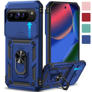 Slide Camera Lens CoverBuilt-in 360 Rotate Ring Stand Dual Layer Shockproof Protective Phone Case for Google Pixel 10 Pro XL CasePixel 10 Pro CasePixel 10 CasePixel 9 Pro XL CasePixel 8 Pro/8A/7 Pro/7A/6 Pro/6r