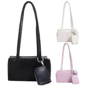 MOJOYCE Womens Compact Cross Body Shoulder Bag PU Leather Solid Color Tote with Purse for Casual and Business Use