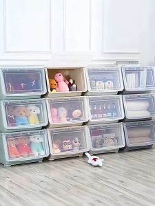 Ainossi Stackable Plastic Storage Box with wheels transparent flip top home organizer for toys ottoman snack drawer storage cabinet megabox
