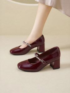 Josiny | New Arrival Bridal Red Mary Jane Pumps Coarse High Heel