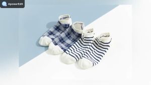 Trendy Store - P187 Ankle Sock Kaos Kaki Pendek Wanita Motif Kotak Biru Korean Style / Kaus Kaki