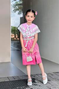 ชุดไทยเด็ก ปกซ้อน เซท2ชิ้น เสื้อ กระโปรง จ้า