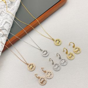 Special Offer Plated Gold Jewelry Embedded with Precise Markings Zirconia Stones Fashionable Earrings And Necklace Set for Women