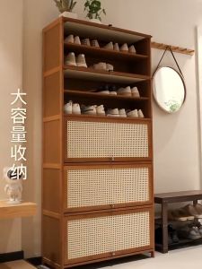 LACCOHUG Bamboo Flip Door Shoe Cabinet Imitation Rattan Woven Door Brown 3-11 Layers Bamboo Shoe Rack Rak Kasut Murah
