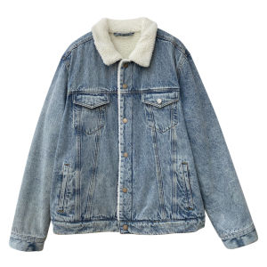 เสื้อแจ็คเก็ตยีนส์ขนแกะคอตตอนสำหรับผู้หญิง DOGGYQIN ฤดูหนาวปี 2019 แขนยาวปกคอกลมทรงตรง