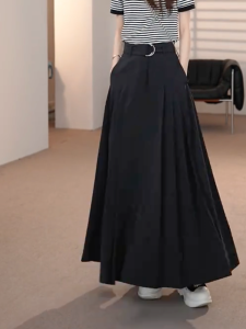 MANMI | Chân Váy A-Line Đen Elegent Cao Waist Drape Mượt Mà