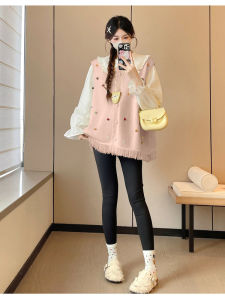 Korean Style Versatile Lazy Knitted Vest Womens Autumn Winter New Style Layered Sleeveless Shoulder Pad Outerwear Sweater Cardigan