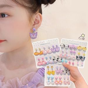 1Pair Sanrio Kuromi Hello Kitty Cinnamoroll Melody Ear Clip Cartoon Cute Sweet Girl Creative Exquisite Pendant Earrings Jewelry Gift