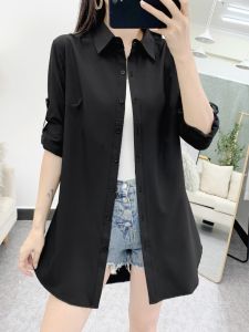 Kiria Womens Long Sleeve Loose Fit Mid Length Shirt for Autumn 2024 New Arrival Versatile Button-Up Work Clothing