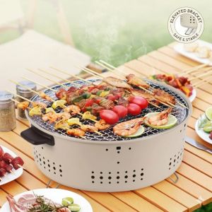 XMSJ | Portable Barbecue Grill Korean Charcoal Stove Stainless Steel Split BBQ Stove Round Non-stick Barbecue Rack For Outdoor Camping