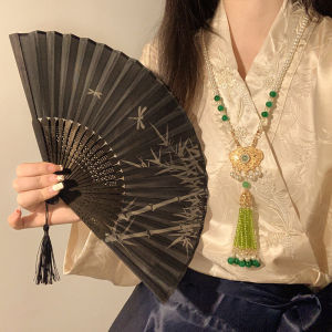 New Chinese Fan Archaic Folding Fan Black Cheongsam Han Dynasty Carry Matching Horse-Face Skirt Chinese Style Dancing