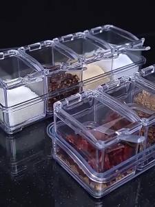 4 Piece Clear Seasoning Rack Spice Pots Storage Container Condiment Jars Cruet with Cover and Spoon for Kitchen Organization