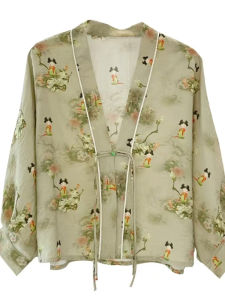 New Chinese Style Summer Thin Outerwear Womens Jacket 2025 New Model V-Neck Long Sleeve Loose Fit Button up Coat