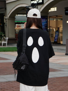 FEAROM Brand Couple Streetwear Hip Hop Loose Fun Ghost Print Short Sleeve T-Shirt Breathable Cotton Daily Wear for Summer