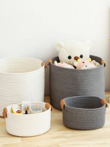 Home Desktop Toy Storage Basket Dirty Laundry Basket Weaved Cotton Thread Miscellaneous Items Storage Basket Indoor Use
