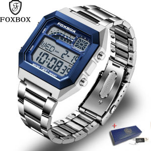 LIGE FOXBOX Series นาฬิกาข้อมือควอตซ์แนวสปอร์ตนาฬิกาแบรนด์ชั้นนำแฟชั่นจอแสดงผลคู่กันน้ำนาฬิกาดิจิตอล + กล่อง