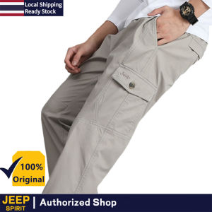 JEEP SPIRIT multi pocket mens straight leg work pants loose casual outdoor pants mens hiking tactical work pants