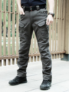 Ix7 Tactical Pants Mens Fleece-lined Thickened Autumn and Winter Waterproof Cold-Proof Outdoor Pants Loose Straight Soft Shell Tactical Trousers