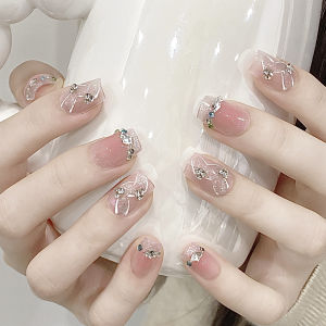 Short Sweet Young Adult Heart Blush Gold Short Square Manicure Diamond in the Debris Minimalist Daily Student Handmade Wear Nail